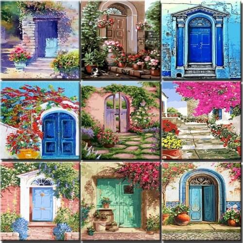 Door Oil Painting By Number Scenery With Frame On Canvas Acrylic Paint Coloring By Number Drawing Adults Kits Home Decortion Art