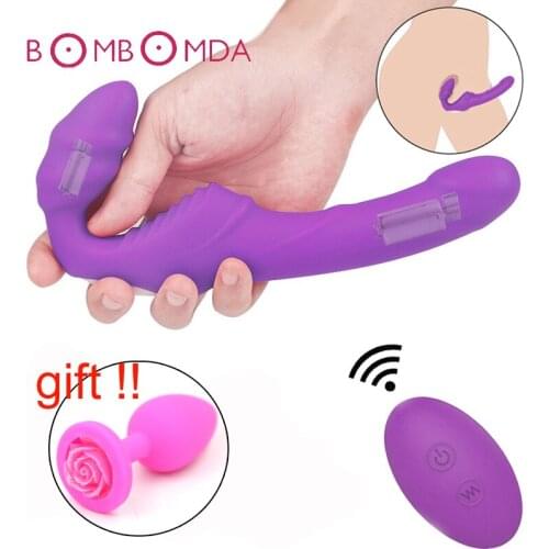 Dual Vibrating Strapless Anal Dildo Vibrator for Lesbian 9 Frequency Wireless Remote Strapon G Spot Vibrator Sex Toys for Couple