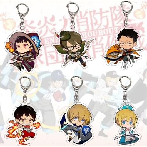 Enn Enn No Shouboutai Fire Force Souvenir Keychain Cool Firemen Anime Figures Acrylic Key Ring Holder School Bag Charm Kids Gift