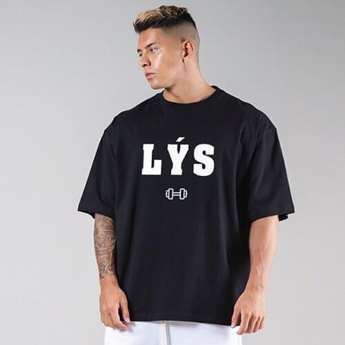 Lyft Muscle Brothers Summer Fitness Short Sleeve Mens Korean Cotton Loose Sports Basketball Large Round Neck Fitness Suit