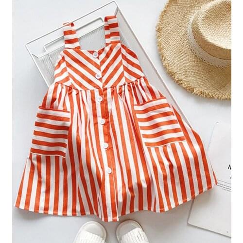Hollead Girls Stripe Dresses Sling Casual Party Princess Dresses Children Girl Clothing 2-8 Years Mini Sweet Summer Costume