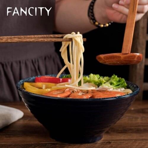 FANCITY Japanese style retro ceramic soup bowl large household large bowl for instant noodles ramen bowl salad hat bowl