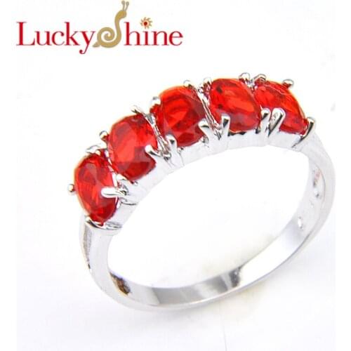 Luckyshine Trend Retro Rings Silver Oval Red Garnet Women Rings Jewelry Engagement Wedding Rings NEW