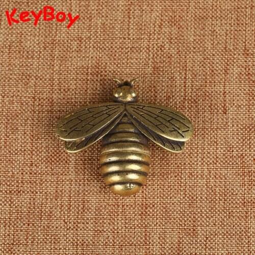Brass Hard Working Bee Figurines Pendants Jewelry Accessories Vintage Animal Keychain Hanging Copper Keyring Backpack Trinkets