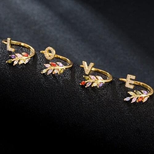2020 Fashion Adjustable Initial Ring Bohemian Copper Zircon Letter Rings for Women Girls Wedding Party Jewelry Gift