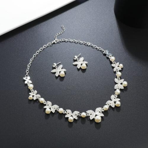 Fashion Pearl Jewelry Sets Flower Chocker Necklace Earrings Pearl Sets For Women Party Jewelry Wedding Jewlery Christmas Gift