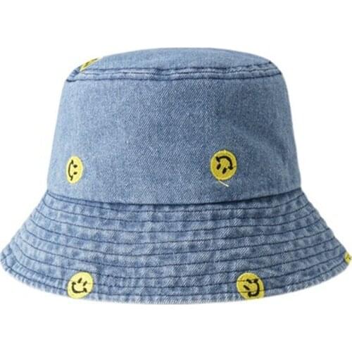 Smile Embroidered Cowboy Fisherman Hat Woman Harajuku Basin Hat Korean Version Of The Spring Sun Block Hat Men