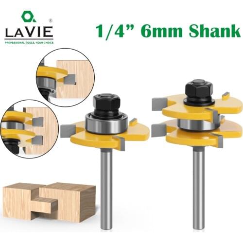LAVIE 6.35mm Tongue Groove Router Bit Set 3/4" Stock 3 Teeth T-shape Wood Milling Cutter Flooring Tool for Wood Working MC01021