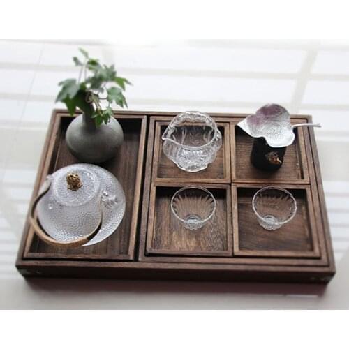 A Set Of 7 Retro Wooden Tea Tray Rustic Paulownia Tray Vintage Wooden Pallet Tea Food Serving Tray For Tea Art Tea Ceremony