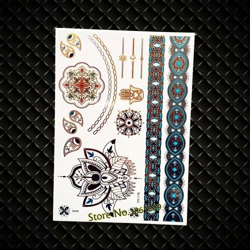New Arrival Gold Henna Flower Temporary Tattoo Jewelry Bracelet Designs Fake Flash Metallic Waterproof Tattoo Stickers GYH-116