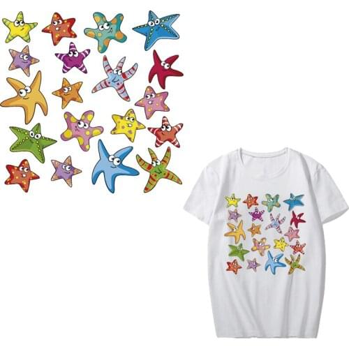 Cartoon Starfish Patch Set Heat Transfer Vinyl Iron on Patches Stickers for Kids Clothing DIY T-shirt Applique Thermal Press
