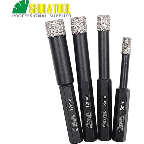 SHDIATOOL 4pcs(Dia6/ 8/10/12mm) 4pcs(Dia6/ 8/10/12mm)Dry drill bits with Hex shank for stone, masonry, ceramic/tile
