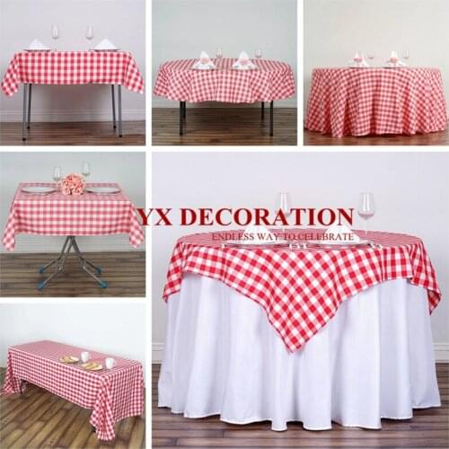 Nice Looking Checkered Gingham Polyester Table Cloth Overlay Round Rectangle Tablecloth For Banquet Wedding Event Decoration