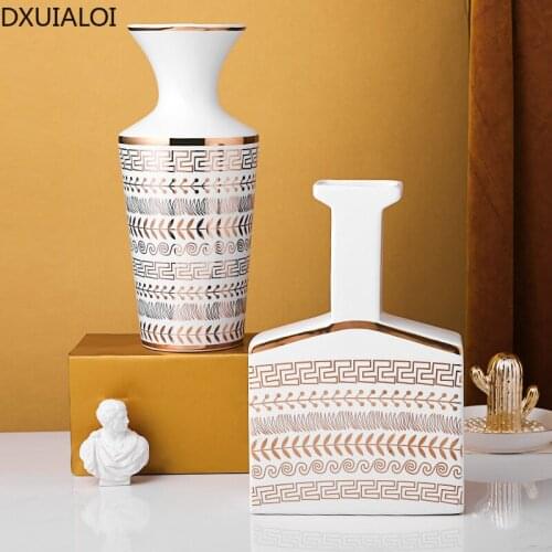 Nordic ceramic vase with gold tracing, creative home decoration, modern minimalist living room decoration flower vase