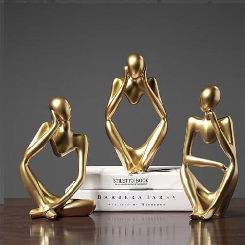 Nordic Abstract Golden Thinker Statue Home Cafe Restaurant Desktop Bookcase Figurine Decoration Resin Crafts Accessories