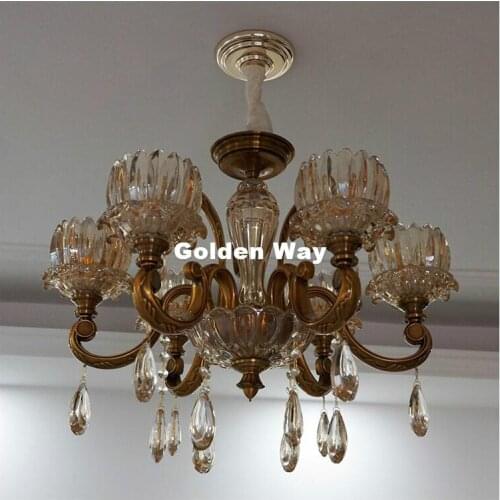 Modern Chandeliers Brass Color Zinc Alloy Crystal Lighting Vintage Cristal retro hanging Lamps Dining Room Chandelier Light Lamp
