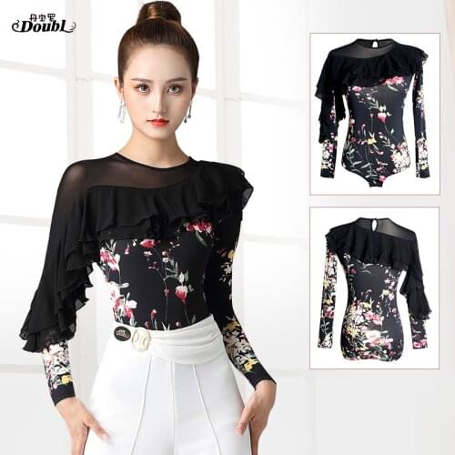 Dance clothes top new ladies modern new arrival dance long sleeve fashion printing national standard dance Latin dance clothes