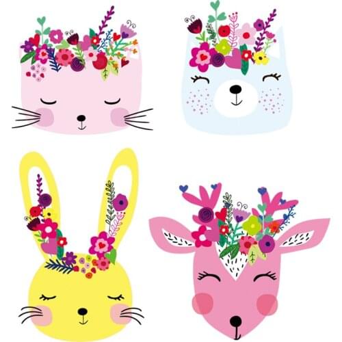 Cute Animals Appliques Boys Girls Heat Transfer Stickers On Clothes Rabbit Patches Custom Washable Iron On Stickers