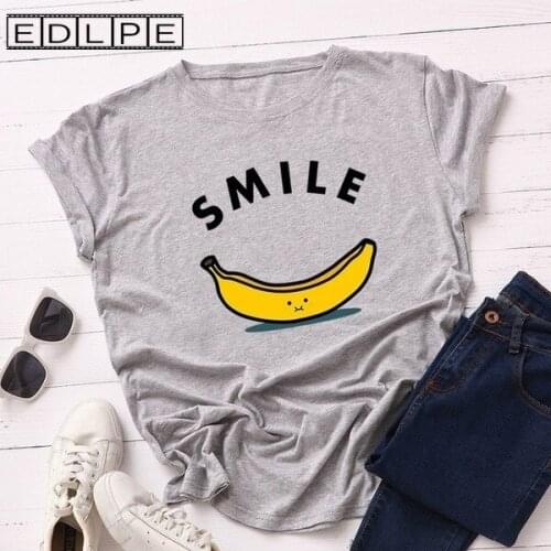 Unif Smile Banana Print Casual Short Sleeve T-shirt Harajuku Kawaii Clothes Graphic T Shirts Streetwear Women Y2k Tops Aesthetic