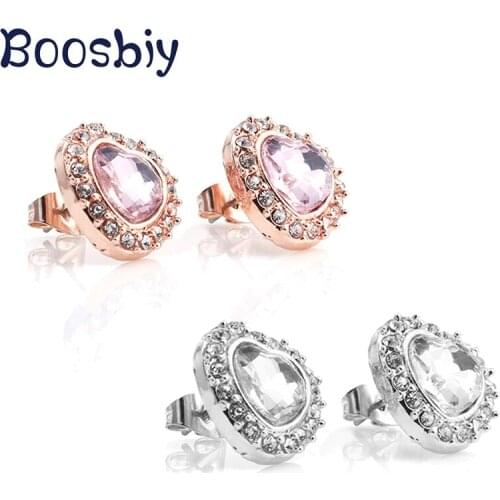High Quality Crystal Heart Stud Earrings for Women Silver Color Brand Earrings Jewelry Fashion Gift For Women Girls