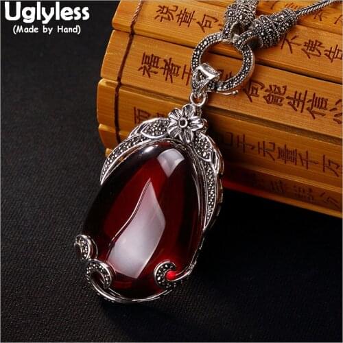 Uglyless Real 925 Sterling Silver Handmade Flower Pendants Necklaces NO Chains Thai Silver Chalcedony Pendant for Women Bijoux
