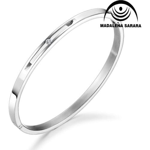 MADALENA SARARA Titanium Steel Women Bracelet Bangle Gold Silver Rose Gold Three Colors Options Single Zircon Inlaid For Gift