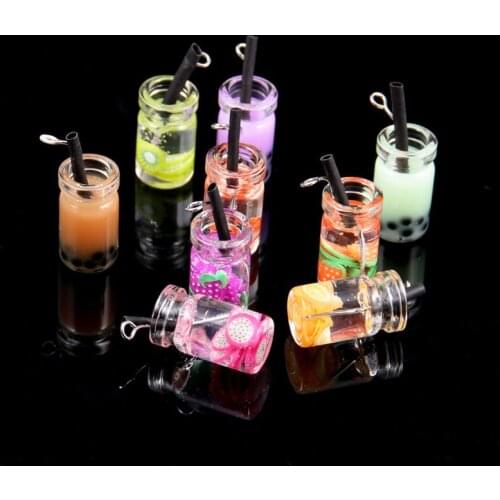 10Pcs Pendant Charms 3D Transparent Glass Sweet Candy Drink Bottle Resin Pendants For Jewelry Making DIY Necklace Accessories