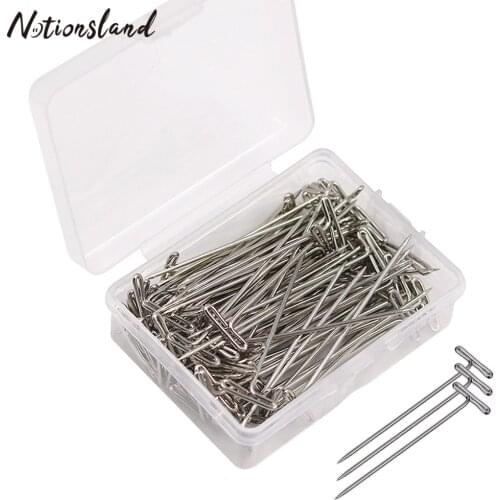 100pcs/box T Pins 51mm Stainless Steel Dressmaking Straight Pin Quilt Applique Patchwork CraftSewing Hair Needles Sewing Tools