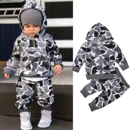 2021 Fashion Infant Newborn Baby Boys Spring Autumn Camouflage Clothes Sets Kids Hooded Jacket And Long Pants 2PCs Suit 1-5T