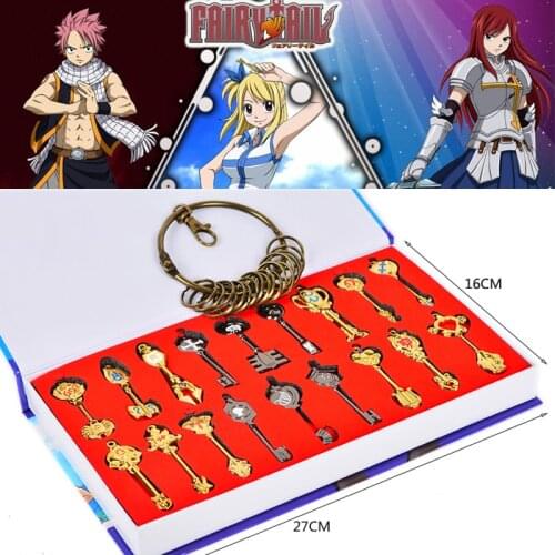 29pcs/set Fairy Tail Lucy Cosplay Key Keychain Scale & Free Pink Tattoo Heartfilia Sign of the Zodiac Gold Key Pendants