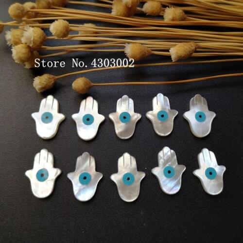 50pcs/lot 12x16mm Natural Hamsa Blue Evil Eye Mother of Pearl shell for DIY Jewelry Evil Eye Hand Cut MOP Pearl shell Beads