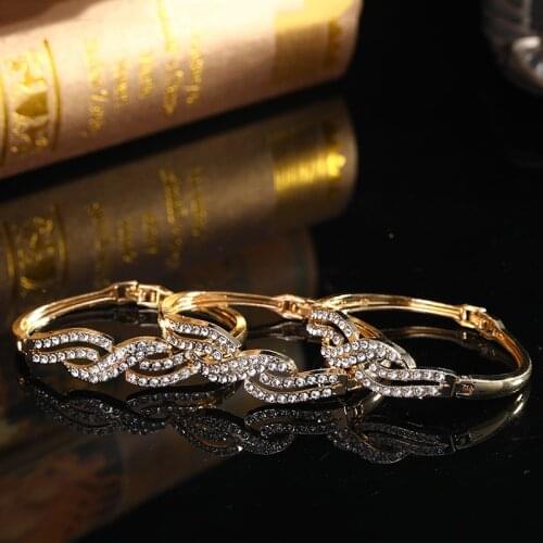 3 PCS Gold Color Full Rhinestone Crystal Bracelet Bangle For Women Arabic Ethnic Wedding Party Jewelry Morocco Bridal Gift