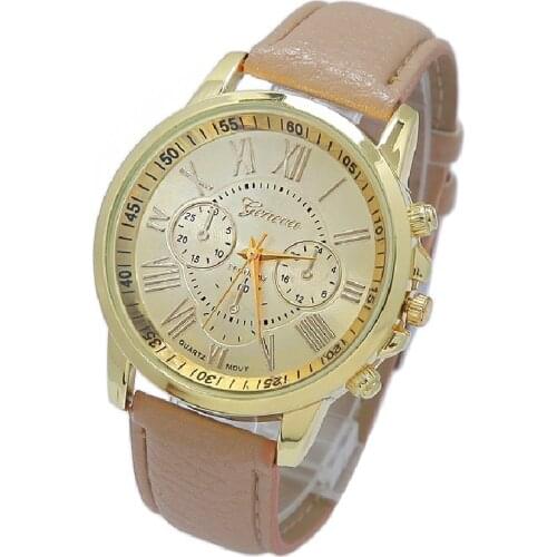 Gnova Platinum women watch PU Leather casual dress reloj ladies gift fashion Golden face Geneva style wristwatch A174