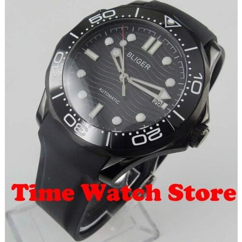 Bliger 41mm Miyota 8215 PVD case automatic mens watch sapphire glass black dial luminous ceramic bezel waterproof deployant 2
