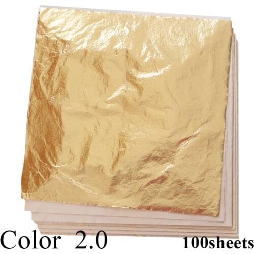 Color 2.0 Imitation Gold Leaf Foil Sheets Copper Leaf for Gilding Art Work Nail Decoration 100pcs 14X14cm Gold Leaf Foil Paper
