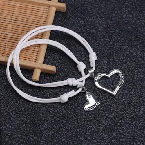 DIY Creative Heart Shape Best Friend Hollow Rhinestone Pendant Bracelet Alloy Material BBF Neutral Jewelry Gifts 2020