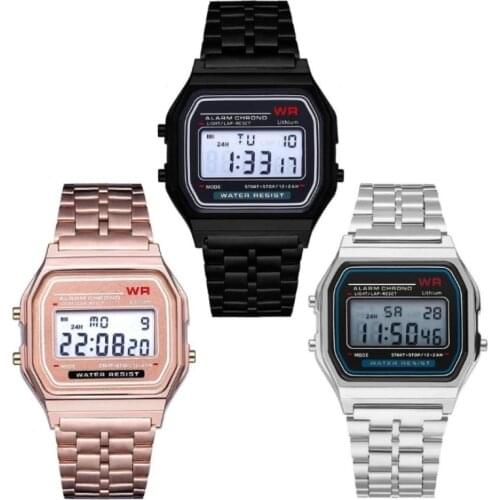 Electronic Watches Men Women LED Digital Waterproof Quartz Watch Stainless Steel Band Golden Wrist Watch Valentines Day Gift