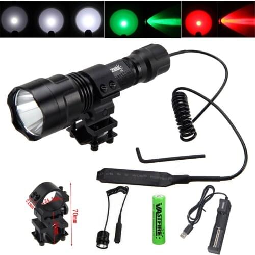 2500LM T6 LED tactical Hunting Flashlight Portable torch flashlight Waterproof lantern+18650 Battery+Charger+Scope Mount+Switch