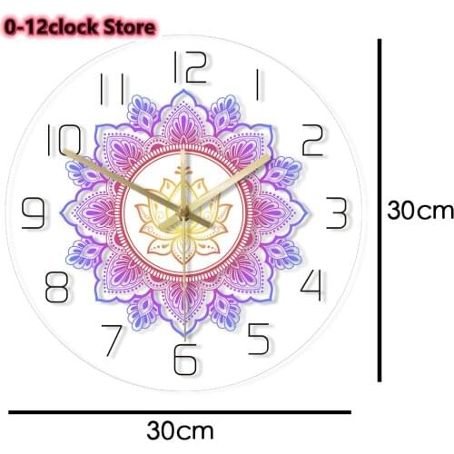 Indian Mandala Wall Clock Tapestry Lotus Modern Design OM Yoga Bohemian Flower Watch Transparent Watercolour Printed Zegar