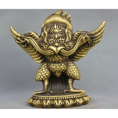 10'' Exquisite Chinese Tibetan Brass Garuda Saint Birdman Auspicious Statue