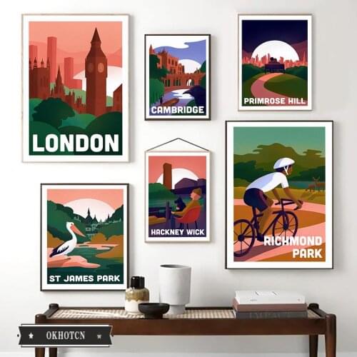 London Famous Scenic Spot National Park Poster Nordic Big Ben Cambridge Landscape Canvas Painting Wall Art Pictures for Room