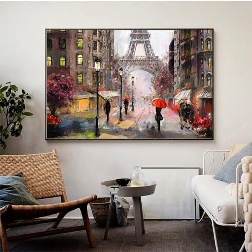 Romantic City Pedestrian Paris Eiffel Tower Posters Pictures Canvas Wall Art Home Decor Paintings for Living Room Decoration