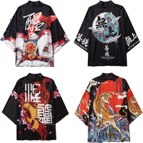 Samurai Crane Japanese Yukata Style Kimono Haori Men Women Cardigan Chinese Print Coat Traditional Japan Clothing Asian Clothes