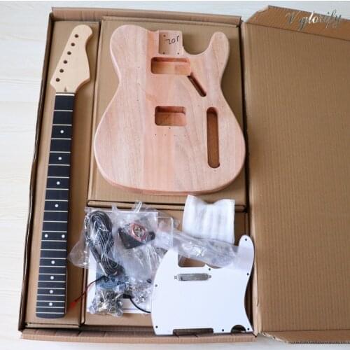 TL Elctric Guitar Body&neck Kit with All Accessories Okoume Wood Body Maple 6 Strings ST Neck 22 Frets White Pickguard Diy Parts