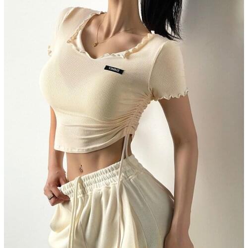 Yoga Crop Top Sports Short Sleeve Open Quick Dry Tight Running Suit T-shirt Fitness Summer Mujer Camisetas