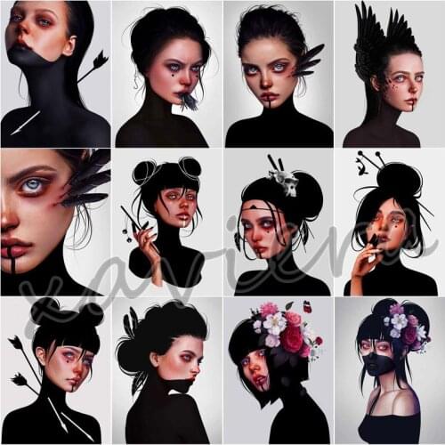 Cool Girl Diamond Painting Cartoon Figure Mosaic Embroidery Black and White Diamond Cross Stitch Kits Home Decor Girl Bedroom