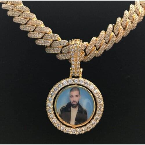 Custom double faces picture pendant Spinning picture pendant with free chain