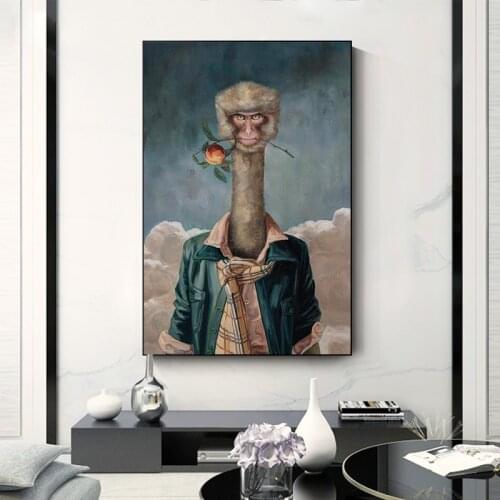 Elk Monkey Horsehorn Sheep Art Canvas Print Animal Painting Posters and Prints Vintage Decorative Wall Pictures for Living Room