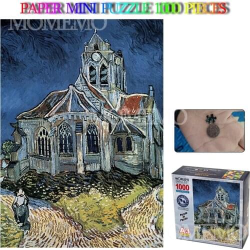 The Church At Auvers Mini Paper Puzzle 1000 Pieces Jigsaw Puzzle Old Master World Famous Oil Painting Puzzle for Adults Teens