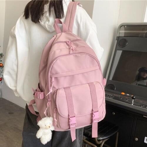 Fashion Women Large Capacity Backpack Solid Color School Bag Waterproof Nylon Student Bag Multi-Pocket Ladies Travel Bag